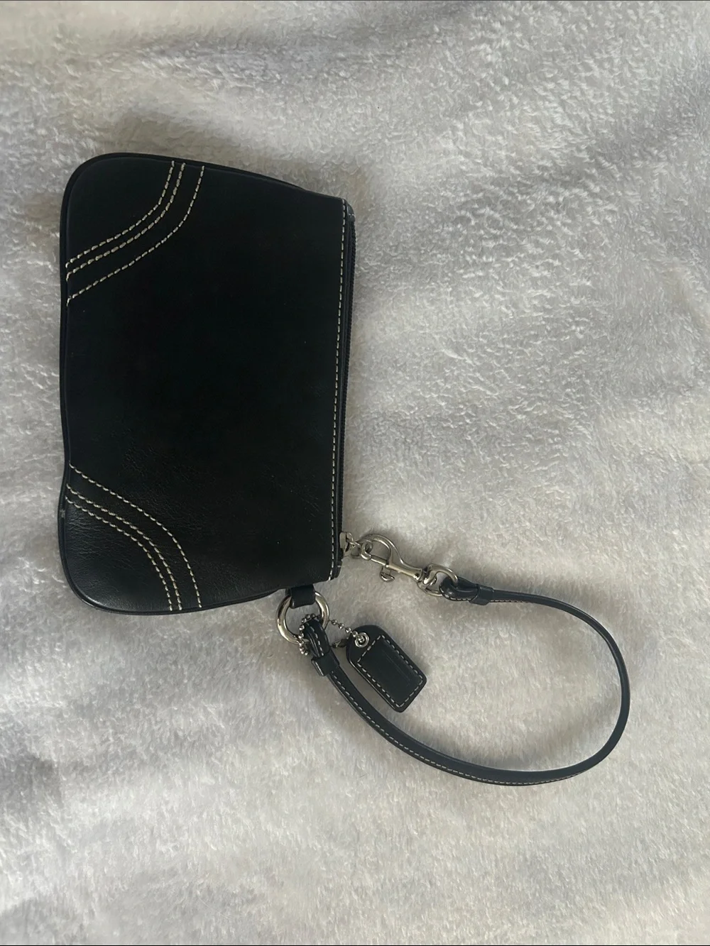 Coach Black Wristlet with White Contrast Stitching